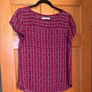 LOFT Magenta Floral Stripe Blouse